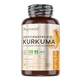 Bio Kurkuma Kapseln - 365 Turmeric Capsules - 1 Jahr Vorrat - Curcuma Pulver mit Ingwer & Schwarzer Pfeffer - Vegan - Alternative zu Tabletten - Bio Zertifiziert - WeightWorld