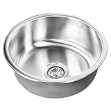 MIDORI® Edelstahlspüle mit Siphon & Ablaufgarnitur | Runde Ø 45 cm Aufsatzspüle ohne Hahnloch | Küchenspüle aus kratzfestem Edelstahl mit Silence- & Antibeschlag-Beschichtung