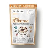 Eritritolo 2 kg foodboost -sostituto dello zucchero- 0kcal - 100% Puro- stesso potere dolcificante dello zucchero da cucina, adatto per diabetici e diete ipocaloriche - contro la carie - conf. bulk
