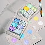 Nurila 12 Farben Aquarellfarben Set, Fester Perlglanz Wasserfarbkasten, Aquarellkasten, Watercolor Set für Aquarellmalerei, Kunstzeichnung, Nagelkunst, Kolorierung, Mini Aquarell