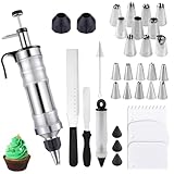 NUWIQ Garnierspritze Edelstahl 34-Teiliges Set - 400 ml Kuchenspritze Wiederverwendbarer, Profi Sahnespritze mit 20 Tüllen für Cupcakes Kuchen Dekoration Gebäck Decoration