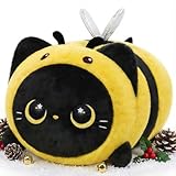 Mewaii Schwarze Katze Biene Plüschkissen 20CM Weiches Kawaii Kuscheltier für Kinder,Niedliches Katze Plüschtier,Perfektes Kuschelkissen und Geschenk