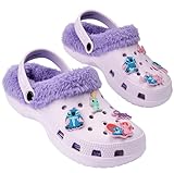 Disney Stitch Hausschuhe Kinder Mädchen – Fleece-gefütterte Kinder Clogs mit Rutschfester Sohle (Lila Stitch, 32/33 EU)