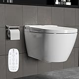 CASSILANDO Intelligente Wand Toilette, Smart Dusch WC, Intelligente Bidet-Toilette, Hängetoilette, Spültoilette, Eingebauter Heizsitz, Nachtlicht, Seitliche Bedienknöpfe, Weiße Farbe