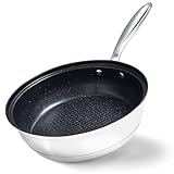 HOUSLUX Bratpfanne 24 cm Induktions Edelstahlpfanne aus Antihaftbeschichtung für alle Herdarten geeignet, Premium-Edelstahl (Silberweiß, 24CM)