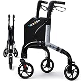 Premium Rollator mit 3 Rädern für Senioren, leicht, faltbar, ältere Menschen, dreirädriger Rollator mit Aufbewahrungstasche, Aluminium, Mobilitätshilfe, Rollator (grau)