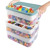 GBACHOOSE Aufbewahrungsboxen mit Deckel, 3 Stufen Transparent Sortierbox, Boxen Aufbewahrung, 30,5 x 20 x 32,5 cm Stapelboxen, Ordnungsboxen für Bausteine ​​und Puzzle
