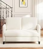 Domusensus 2 Sitzer Sofa, 2 Sitzer Kleinsofa, Ganz aus Holz-Couch, Teddy Fleece Zweisitzer-Kleinsofa, Werkzeugfrei 2er Sofa, 2-Sitzer-Sofa, für Wohnzimmer, Schlafzimmer, Büro, Jugendzimmer, Beige