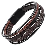 Telooco Armband Herren Lederarmband Braun Geflochtene Glücksarmband Einfach Armbänder Mode Leder Armband Wickelarmband mit Verschluss Breit Leder Armreif Geschenk für Ihn Freund Männer