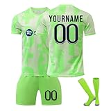 MS-Trikot Fanartikel,Personalisiertes Fußballtrikot Kinder Erwachsene Fusstball Shorts Socks&trikots 3 Teiliges Set,mit Namen Nummer,Bequem Leicht Trikot Atmungsaktiv Trainingsanzug Fantrikot(MS-11)
