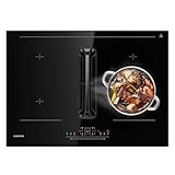 Klarstein AirJet 72 Induktionskochfeld Mit Dunstabzug - 600 m³/h Absaugleistung, Flexzonen, 10.000-W-Boost, Touchpanel, Energieeffizienz A+, Kindersicherung, Edelstahl und Glas, 72 x 2,6 x 51,5 cm