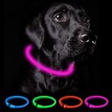 Nepfaivy Leuchthalsband Hund USB Aufladbar - Wasserdichtes Hundehalsband Leuchtend mit 3 Beleuchtungsmodi, Längenverstellbareres LED Halsband für Kleine, Mittlere und Große Hunde (Rosa)