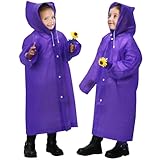 ANYOO Wasserdichte Regenponcho Regencape für Kinder, 2 Stück Regenmäntel Regenjacken mit Kapuze und Lang Ärmeln für Mädchen Jungen Größe 110–150 cm Wandern, Campen, Reisen, Lila