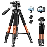 Victiv 182 cm Aluminium Kamera Stativ, Leichtes und Kompaktes Reisestativ für DSLR mit 3-Wege-Schwenk 360° Panorama Kugelkopf und Telefonhalter, kann für YouTube, Vlog und Videokonferenzen-Orange