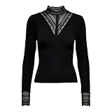 ONLY Damen Spitzen Langarmshirt Oberteil | ONLTILDE Lace Top Shirt | Vintage Design Longsleeve, Farbe:Schwarz, Größe:S