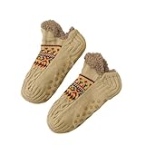 Morbuy 1 Paar Slipper Socken Winter Unisex Women Men, 35-42 EU Non Slip Slipper Socks Women Kuschelsocken für Stiefel Rutschfest Flauschige Stoppersocken Warme Dicke (X664 Khaki,L)