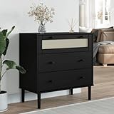 FSJIELW Home & Garden-Schubladenschrank SENJA Rattan-Optik schwarz 80x40x80 cm Massivholz Kiefer Möbel Wahl