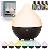 BUOAZR Aroma Diffuser, 160ML Diffuser mit Ätherische Öle, 7 Farben LED, mit 4 x10 ML Duftöl, Holzmaserung Luftbefeuchter, Automatische Abschaltung bei Wasserlosem Zustand für Zuhause, Büro, Oder, Yoga