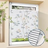 Plissee ohne Bohren Verdunkelung - Thermo Fenster Plissee Klemmfix mit Muster Fallende Blumen B50 x H120 cm, Jalousien zum Klemmen Plissees Sichtschutz Fenster innen 100% Blickdicht