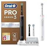 Oral-B Pro Series 3 Plus Edition Doppelpack Elektrische Zahnbürste, 4 Aufsteckbürsten, mit visueller 360° Andruckkontrolle für Zahnpflege, Designed by Braun, Black/White