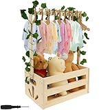 Gatphy Baby Korb für Neugeborene Holz 34x23x17cm, Babykorb mit 10 x Puppenkleiderbügel, 24 x Brief, 1x Kranz Holz EIN Geschenkkorb Der mit Stofftieren Grußkarten Kleidung Ergänzt Kann
