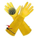 AMFUN Gartenhandschuhe Damen/Herren，atmungsaktive Rosen-Handschuhe mit Dornschutzhandschuh, Lange Rindsleder Arbeitshandschuhe für Garten und Haushaltsaufgaben（M）