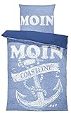 one-home Maritime Bettwäsche 135x200 cm Moin Anker Nautisch blau weiß meliert Mikrofaser