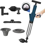 Hochdruck Rohrreiniger Druckluft, Abflussreiniger Pumpe mit Luftdruckanzeige, Toiletten Pömpel mit 4 Saugnäpfen, Pressluft Rohrreiniger für Waschbecken, Toiletten, Badezimmer, Dusche, Küche