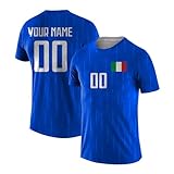 Yolovi Personalisiertes Fussballtrikot mit Namen Nummer Drucken Nationalflagge Sport Casual Trikots Fussballshirts für Herren Damen Jugendliche Italy