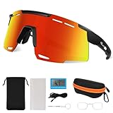 Ryaco Schnelle Brille Fahrradbrille für Herren/Damen -24g TR90 Leichtbau Polarisiert Sportsonnenbrillen/Laufen mit UV400, Verstellbaren Nasenpad & Bügel, Rave&Fahrrad Rennrad Brille Set,Schwarz&Rot