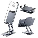 NEUTYPECHIC 360° Verstellbar Handy Ständer Tisch, Aluminiumlegierung Handy Ständer Klappbar für Grau, Verstellbare Handyhalterung mit Antirutschmatte aus Silikon für Mobiltelefone und Tablets