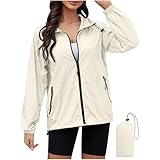 duxyoz Regenjacke für Damen, leicht, wasserdicht, mit Kapuze, verstaubar, Regenmäntel, Damen-Funktionsjacke, Windbreaker, atmungsaktiv, lässig, winddicht, schnell trocknend, Outdoor-Hoodie, 01 Khaki,