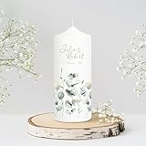 Wandtattoo Loft Hochzeitskerze personalisiert mit Namen und Datum, Motiv mit Eukalyptuszweigen, 18cm x 7cm, personalisierte Gastkerze, Hochzeit Kerze selbst gestalten, Hochzeitsgeschenk, Valentinstag