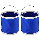 2 Stück blau 9L zusammenklappbarer Eimer tragbarer Falteimer Wasserbehälter für Camping Wandern Outdoor-Aktivitäten Oxford-Stoff ABS-Material leicht langlebig