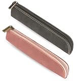 Mozeat Lens 2 Stück Pu Federmäppchen Stiftetasche Kleine Tragbar Leder Federmäppchen Kosmetik-Organizer-Tasche Schöne Schreibwarentasche Reißverschlusstasche Für Stifte Marker (Grau, Rosa)