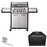 Enders Gasgrill MONROE PRO 4 SIK Turbo mit Wetterschutzhülle und Fleischthermometer - 3 Edelstahl Brenner - Infrarot - Turbo Zone, Simple Clean, Heat Range, Switch Grid, Seitenkocher - Sichtfenster
