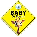 Baby on Board Autoschild Baby Giraffe 14 x 14 cm gelber Diamant Saugnapf niedliches Baby Autoschild