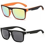Teouuas 2 Stück Sonnenbrille Herren Polarisierte, UV400 Sonnenbrille Herren Polarisiert, Unisexpolarisierte Sunglasses, Klassisch Retro Brille für Fahren und Outdoor-Sportarten (Schwarz, Orange)