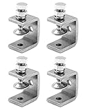 QWORK 4 Stück 304 Edelstahl C Zwingen , Hochleistungs C Klemme, für Heimwerker Holzbearbeitung , Schweißtischlerei , Silber