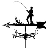 JESSAH Wetterfahne Fischer Wetterfahne Farm Retro Wetterfahne Wetterhahn Windrichtungsanzeige Edelstahl Angler Form Outdoor Ornamente Einfach zu montieren