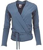 GURU SHOP Wickelshirt, Yogashirt, Langarmshirt in Bio-Qualität, Orion Blau, Baumwolle, Size:XL (42)