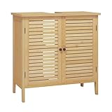 EUGAD Waschbeckenunterschrank, Badezimmer Unterschrank, aus natürlichem Material, Waschtischunterschrank, Badezimmerschrank mit 2 Lamellentüren 1 Verstellbarer Ablage, 60x60x30 cm