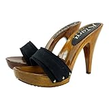 Kiara Shoes – Damen-Clogs mit schwarzem Stoffband und 11 cm Absatz – K21101 Nero (Schwarz, EU Schuhgrößensystem, Erwachsene, Damen, Numerisch, M, 36)