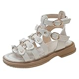 IQYU Prinzessin Schuhe MäDchen Kinderschuhe High Top Flache Sandalen Dicke Sohlen RöMische Sandalen GroßE Kinder Sommersandalen AuffüHrung Girls Tanzball Rutschfeste Offene Zehenschuhe