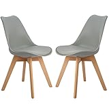 H.J WeDoo 2er Esszimmerstühle Küchenstuhl Tulpenstuhl Wohnzimmerstuhl mit Massivholz Buche Bein Gepolsterter lStuhl, Grau