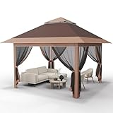Devoko Pop Up Pavillon 3,25 x 3,25 Wasserdicht Stabil, Gartenpavillon mit Extra Großer Schattenfläche, Belüftetes Design, Geeignet für Haustiere, Ideal für Gärten und Festivals, Braun