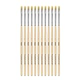 Idena 90093 - Borstenpinsel, Größe 2, mit unlackiertem Holzstiel, 12er Set, Malpinsel für Schulkinder Hobbykünstler