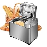 Brotbackautomat, 650W Brotbackmaschine mit Brotbackform, 19 Backprogramme, Timer, Automatische Warmhaltefunktion, Speicherfunktion, Überhitzungsschutzfunktion