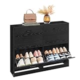 VASAGLE Schuhschrank 4 Klappen, Schuhkipper, Schuhregal, Schuhaufbewahrung, Trennwand verstellbar, für 16-28 Paar Schuhe, Flur, 24 x 105,5 x 82,7 cm, ebenholzschwarz LBC035B01