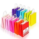 Gucass 50 Stück Klein Papiertüten mit Henkel, Bunt Geschenktüten Kraftpapiertüte Papiertragetasche, 15 x 8 x 21cm, Geschenktaschen zum Verpacken Einkaufen Geburtstag Partys Hochzeit Weihnachten